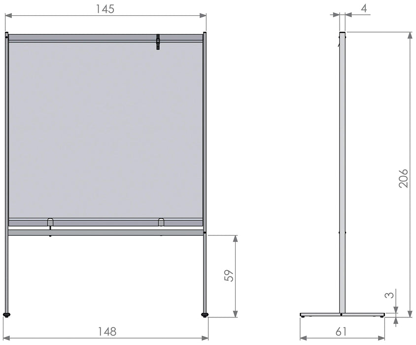 Nobo Freestanding Protective Screen Divider Premium Plus 2060 x 1480 x 610mm Metal, PVC Silver Anodised