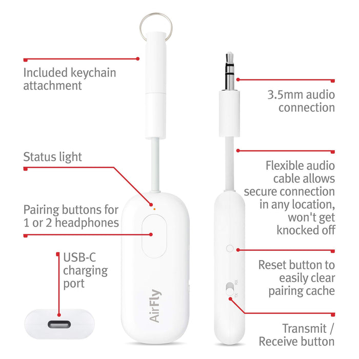 Twelve SouthHeadphone Adapter AirFly 12-1911 White