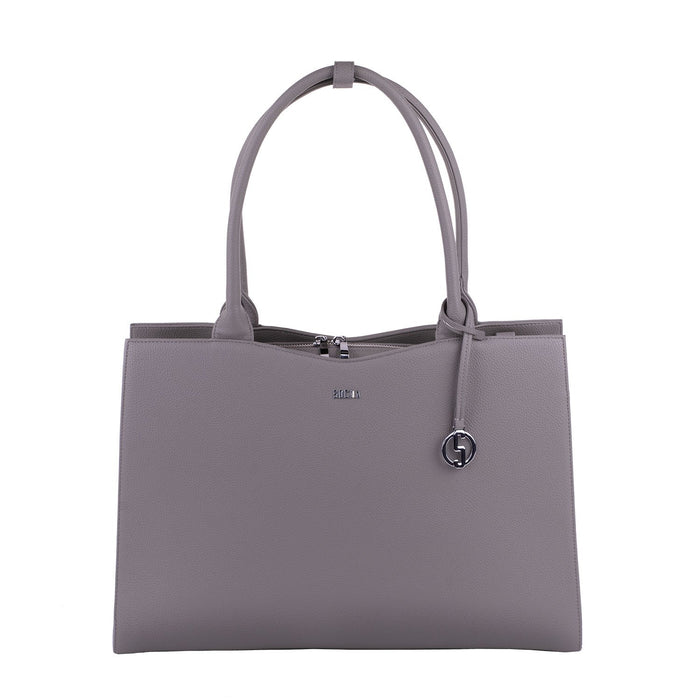 SOCHA Ladies Laptop Bag Straight Line Mud 15.6 Inch Synthetic Leather Light Grey 42 x 13 x 31.5 cm