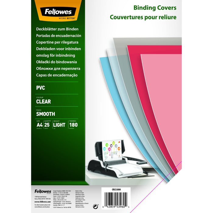 Binding Cover A4 Plastic 180 Microns Transparent Pack of 25