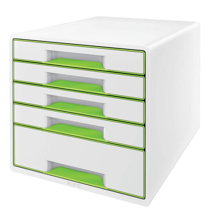 Leitz WOW Cube Desk Drawer Filing Unit Dual Colour 5 Drawers A4 White, Green 28.7 x 27 x 36.3 cm