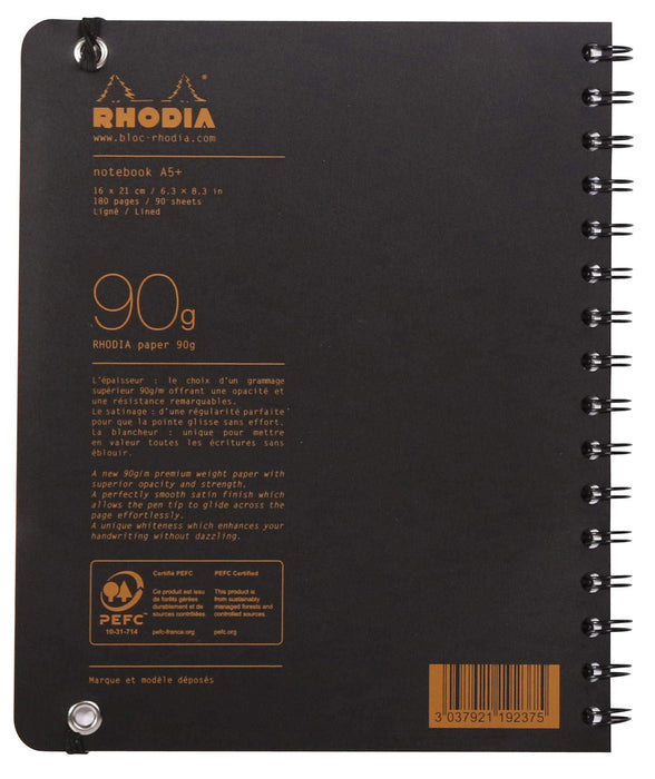 Rhodia Notebook 119237C A5 Ruled Spiral Bound PP (Polypropylene) Soft Cover Black Perforated 180 Pages 90 Sheets