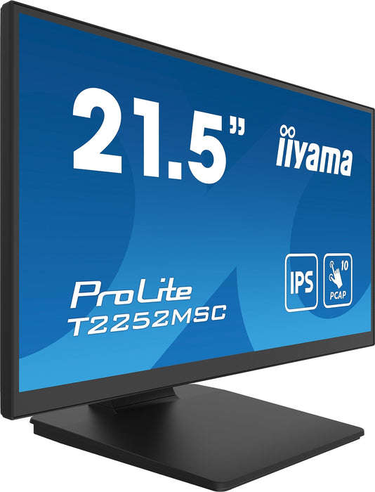 iiyama ProLite T2252MSC-B2 - LED monitor - 22" (21.5" viewable) - touchscreen - 1920 x 1080 Full HD (1080p) @ 60 Hz - IPS - 250 cd/m² - 1000:1 - 5 ms - HDMI, DisplayPort - speakers - black, matte finish