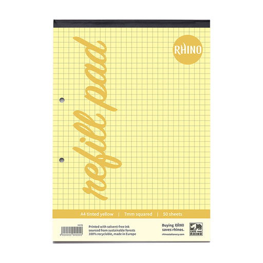 Rhino A4 Special Refill Pad 100 Page 7mm Squared Yellow Tinted Paper (Pack 6) - HAYQ-4