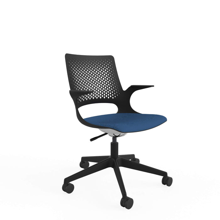 Ergonomic Home Office Chair with Posture Curved Air-Flow Backrest and Height Adjustable Fabric Blue Fixed Arms