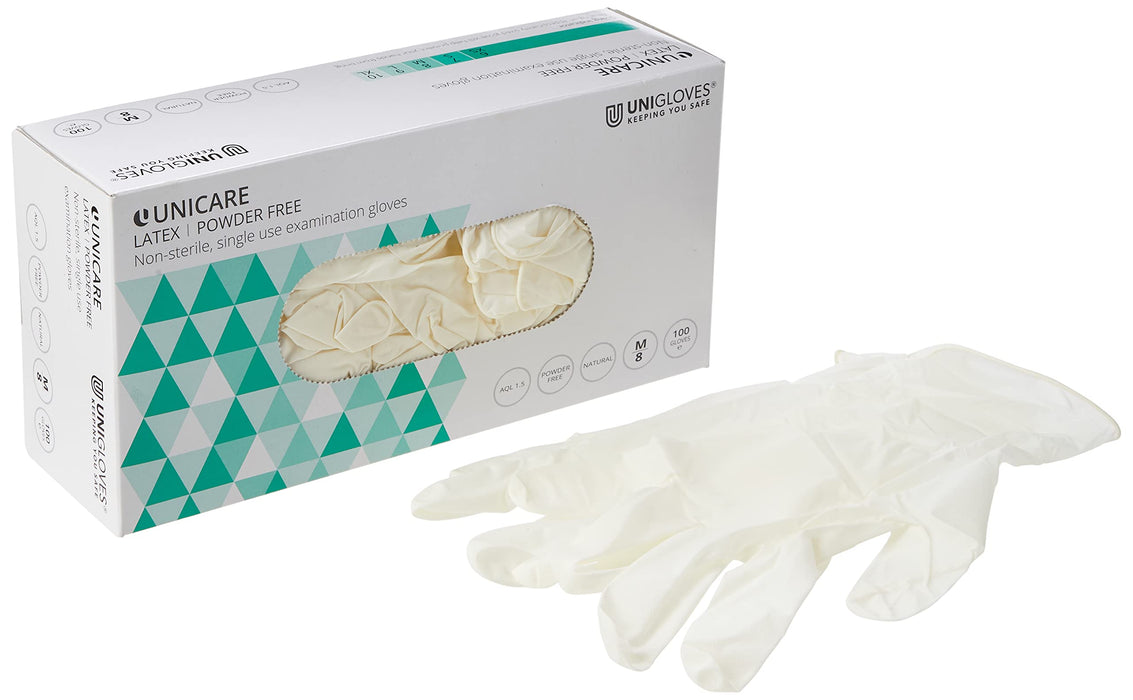 UNICARE Disposable Gloves Latex Non-powdered Medium (M) Natural Pack of 100