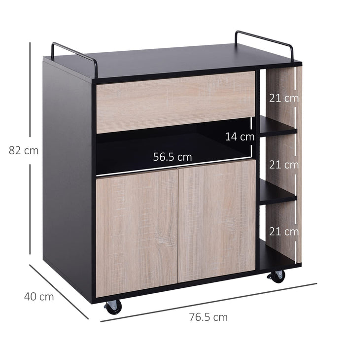 HOMCOM Rolling Kitchen Island, 76.5Wx40Dx82H cm-Oak/Black Colour