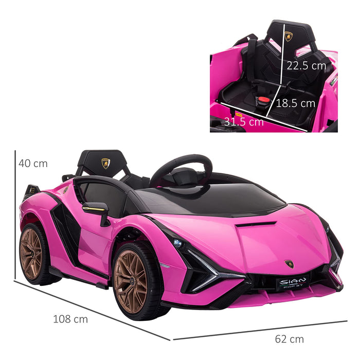 HOMCOM Lamborghini SIAN 12V Kids Electric Ride On Car Toy with Remote Control Pink