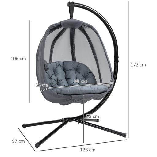 OutSunny Hanging Chair Steel, Mesh, PL (Polyester), PP (Polypropylene) Cotton Grey 970 x 1,260 x 1,720 mm