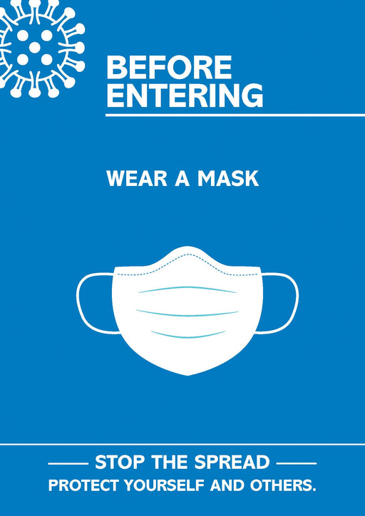 Seco Health & Safety Poster Before entering, wear a mask Semi-Rigid Plastic Blue, White 29.7 x 42 cm