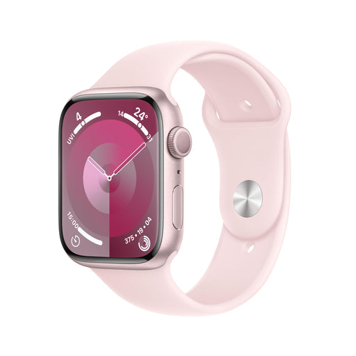 Apple Watch Series 9 (GPS) - 45 mm - pink aluminum - smart watch with sport band - fluoroelastomer - light pink - band size: S/M - 64 GB - Wi-Fi, UWB, Bluetooth - 38.7 g