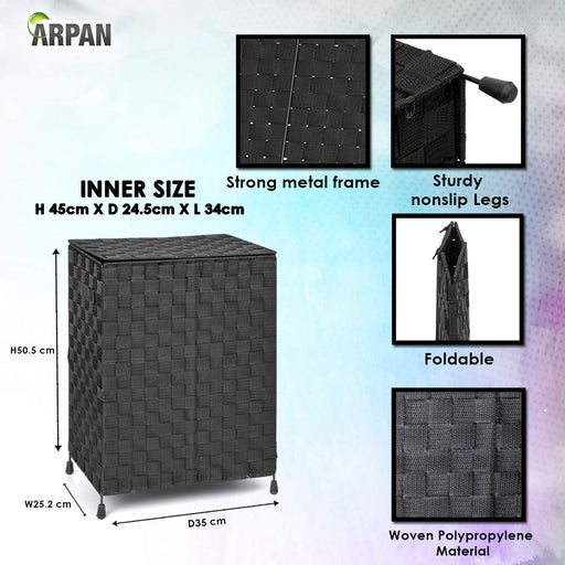 ARPAN Laundry Basket PP-9193BK Nylon, PP Black 50 x 35 x 25 cm