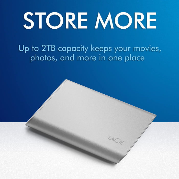 LaCie 2TB USB-C Portable External Solid State Drive Silver