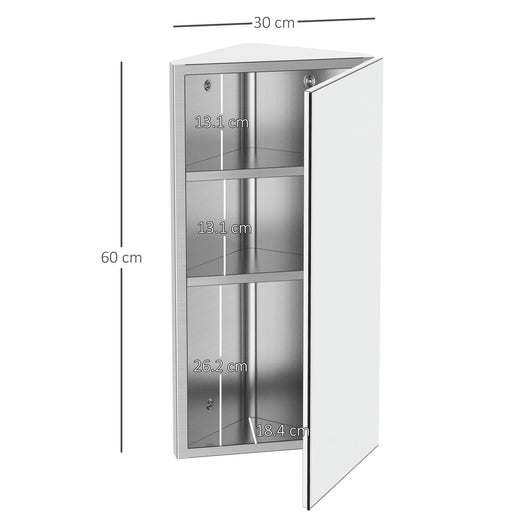 HOMCOM Bathroom Mirror Cabinet 02-0551 Stainless Steel Silver 300 mm x 184 mm x 600 mm