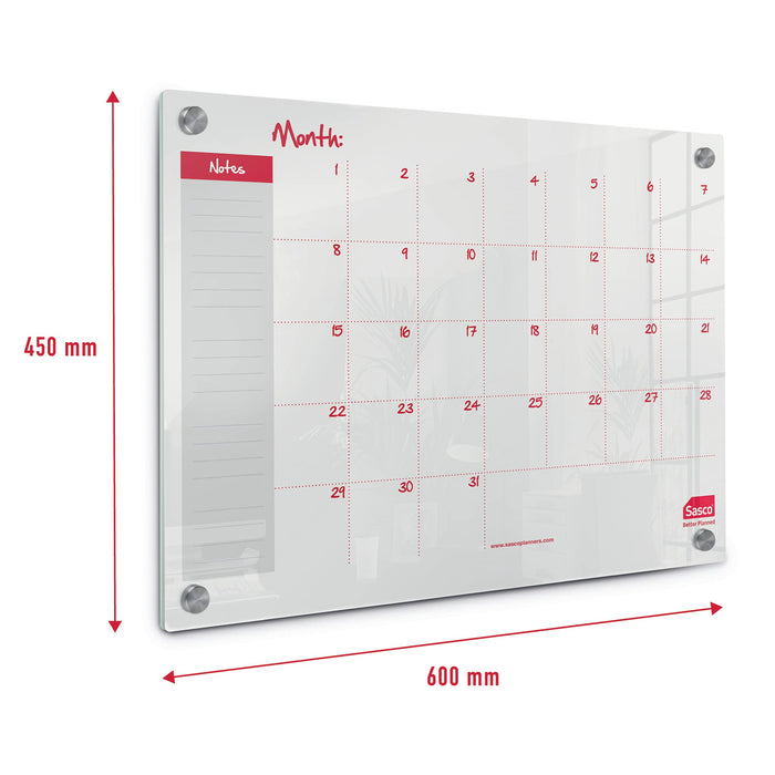 Sasco Mini Wall Mountable Whiteboard Monthly Planner 2410189 Acrylic Frameless 600 x 450 mm Semi Opaque