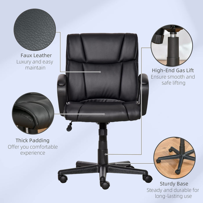 Vinsetto Executive Office Chair Leather with Adjustable Height Black