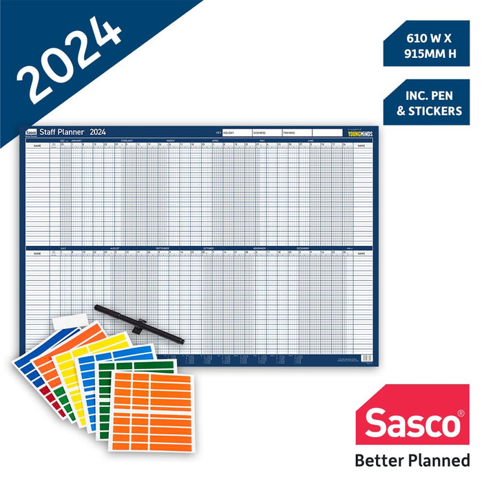 SASCO Staff Annual Planner Unmounted 2024 Landscape Blue English 91.5 x 61 cm