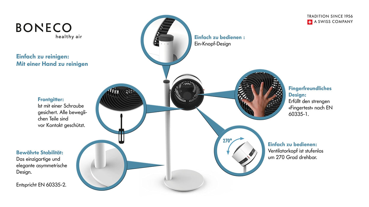 BONECO Pedestal Fan F220 33 W White 1 Speed Setting 37.5 x 37.5 x 85 cm