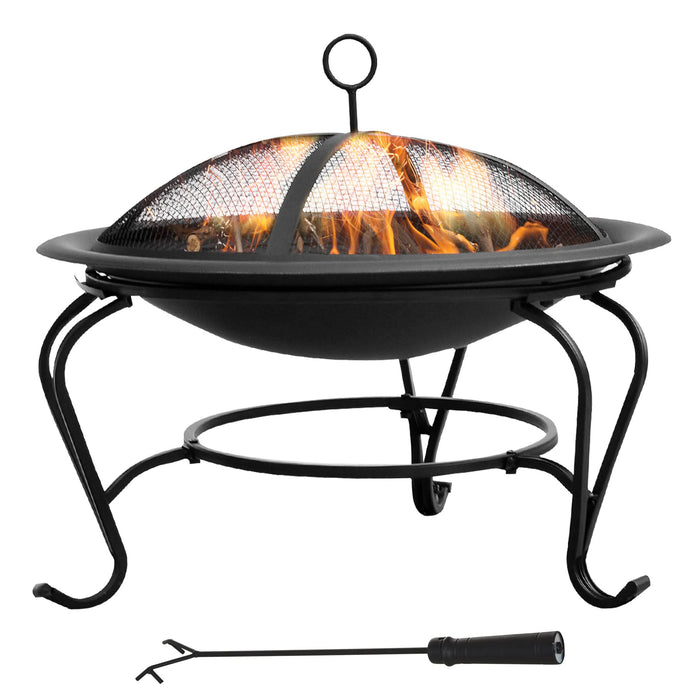 OutSunny Round Fire Pit with Poker Black