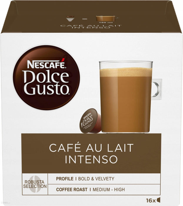 NESCAFÃ‰ Dolce Gusto Cafe Au Lait Intenso Caffeinated Ground Coffee Pods Box Cafe Au Lait 7 g Pack of 8 x Coffee + 8 x Milk Pods