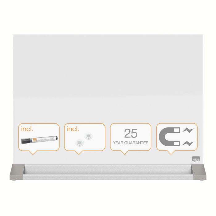 Nobo Freestanding Desktop Glass Whiteboard 1905265 Magnetic 60 x 43 cm Brilliant White