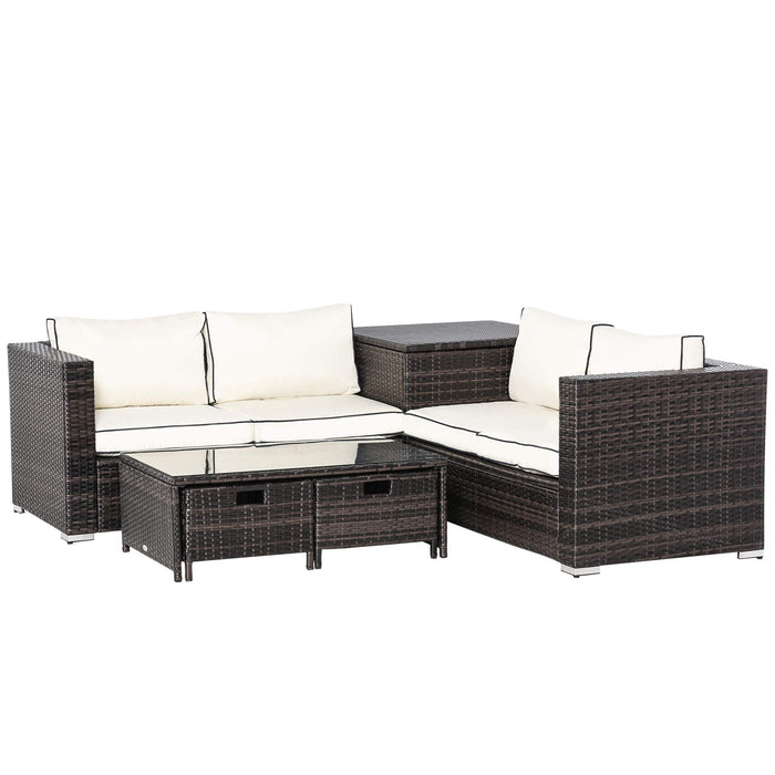 OutSunny Set Rattan Sofa and Table with 2 Drawers Steel Brown