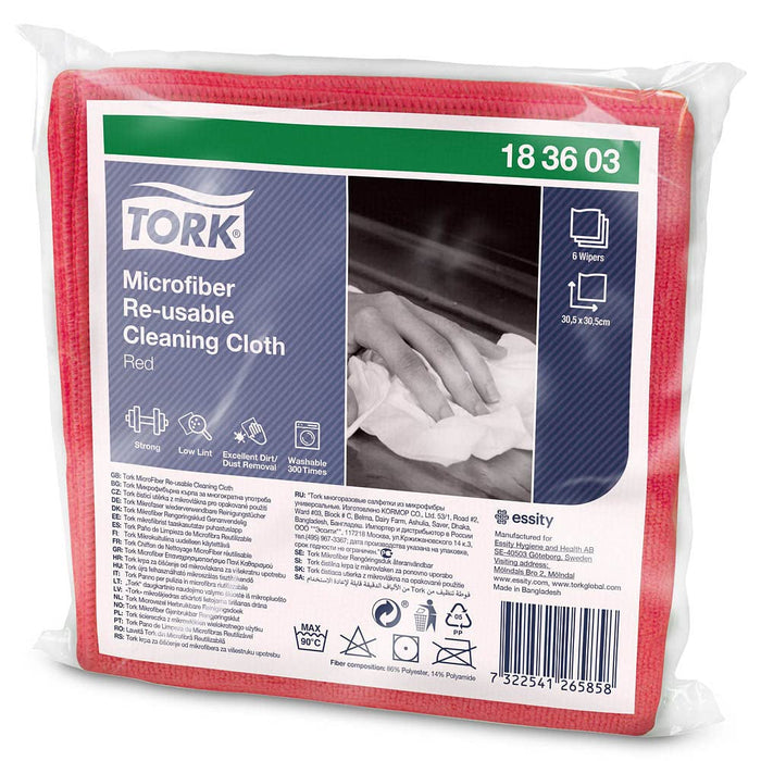 Tork Microfiber Reusable Cleaning Cloth Red 183603 Dry and Wet Use Pack of 6