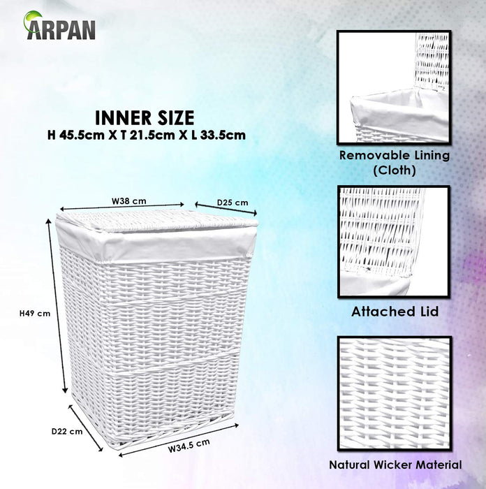 ARPAN Laundry Basket Wicker White 38 x 25 x 49 cm