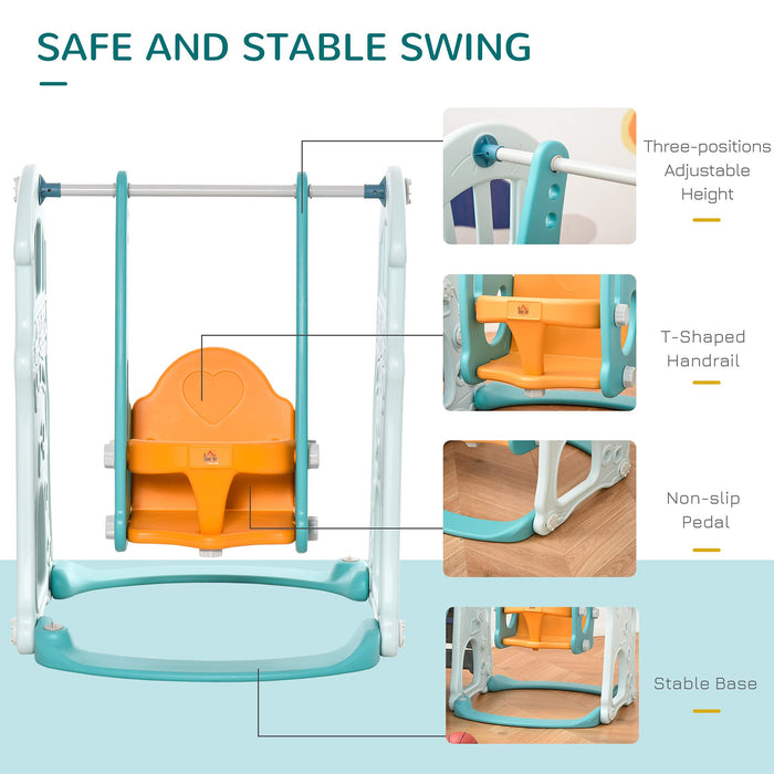 HOMCOM 3 in 1 Kid Slide and Swing Set Activity Center with Basketball Hoop