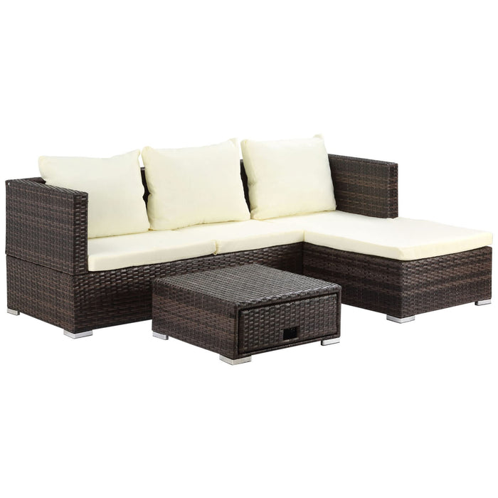 OutSunny Sofa 640 x 1,300 x 620 mm Polyethylene,Alloy Steel, Rattan,Metal Brown