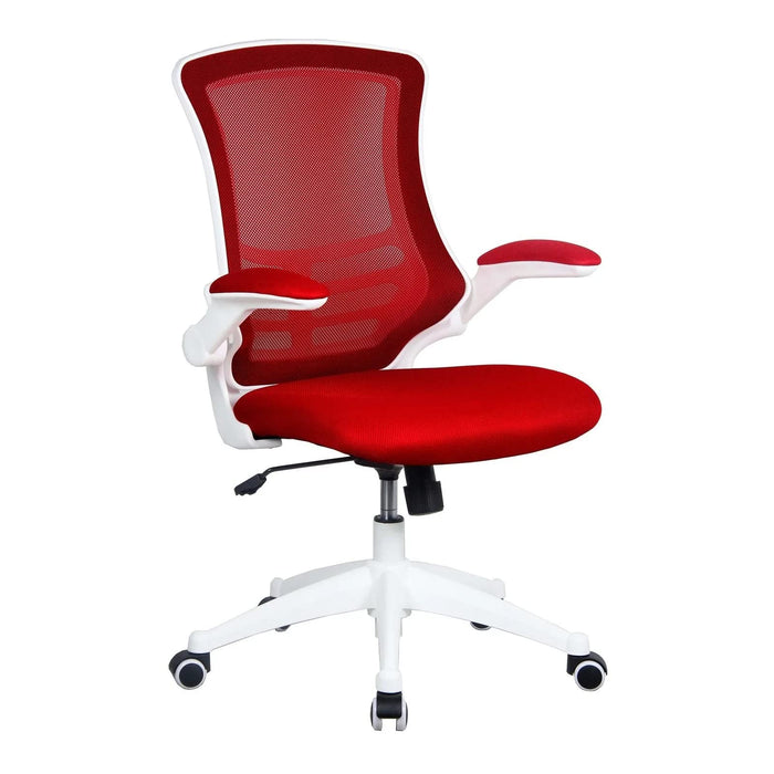 Nautilus Designs Ltd. Designer Medium Back Mesh Chair with White Shell and Folding Arms Red