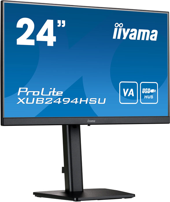 iiyama ProLite XUB2494HSU-B2 - LED monitor - 24" (23.8" viewable) - 1920 x 1080 Full HD (1080p) @ 75 Hz - VA - 250 cd/m² - 3000:1 - 4 ms - HDMI, DisplayPort - speakers - matte black