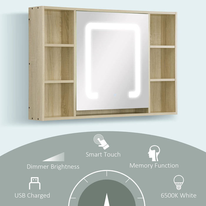 kleankin Mirror Cabinet Glass,MDF (Medium-Density Fibreboard) Oak 100 x 15 x 65 cm