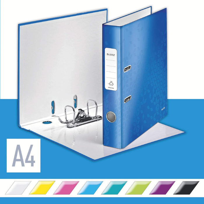 Leitz 180° WOW Lever Arch File A4 50 mm Blue 2 ring 1006 Laminated Cardboard Portrait