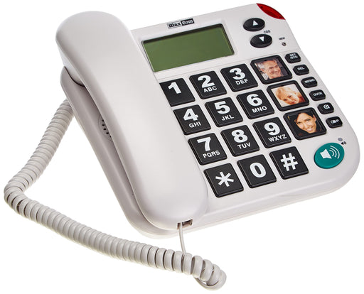 Maxcom Corded Telephone with LCD Display and Direct Photo Memory Buttons KXT480BB White