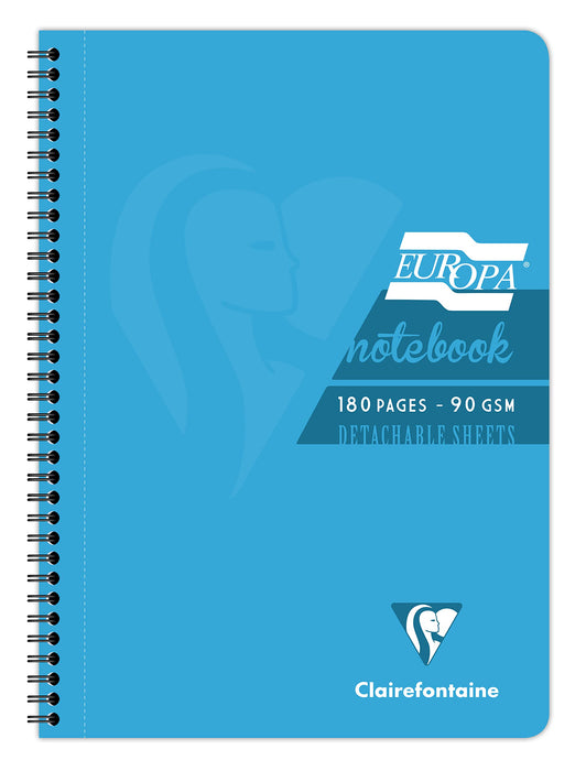 Europa Notebook 5802Z A4 Ruled Spiral Bound Side Bound Cardboard Hardback Blue Perforated 180 Pages