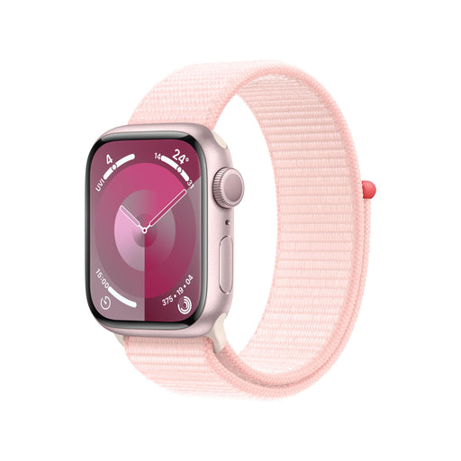 Apple Watch Series 9 (GPS) - 41 mm - pink aluminum - smart watch with sport loop - soft double-layer nylon - light pink - 64 GB - Wi-Fi, UWB, Bluetooth - 31.9 g