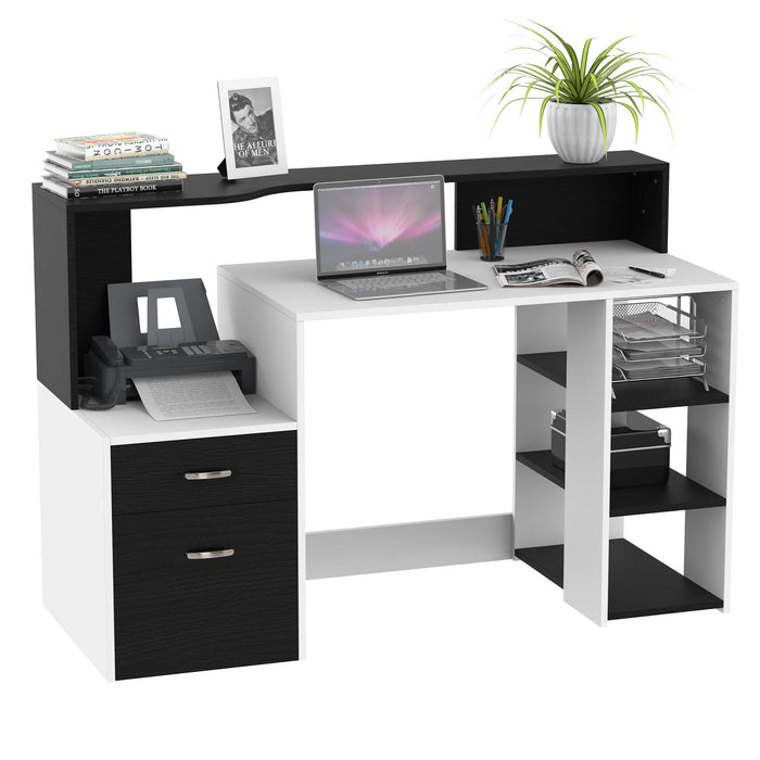 HOMCOM Desk with Shelves x 1370 x 550 mm Black and White