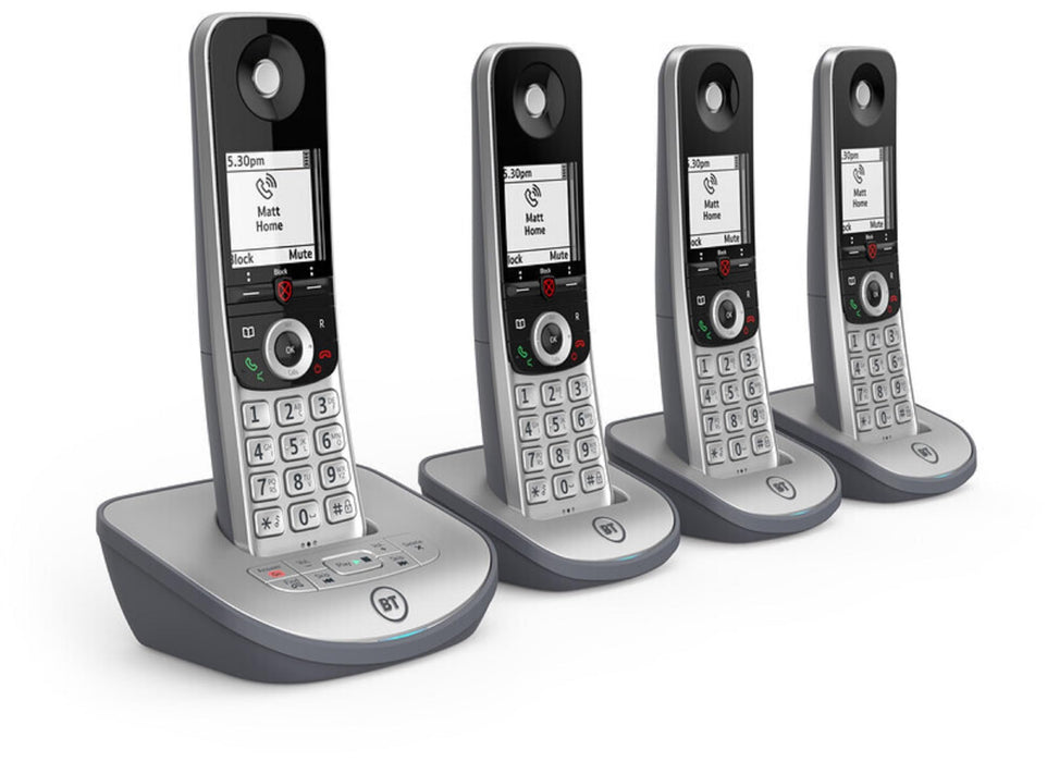 BT Digital Cordless Phone with Answer Machine Silver Pack of 4