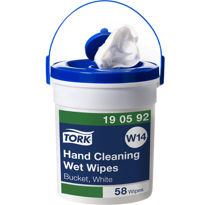 Tork Fleece, Polyester, Viscose Hand Cleaning Wet Wipes W14 with Handy Bucket 15.7 m x 135 mm White Pack of 58