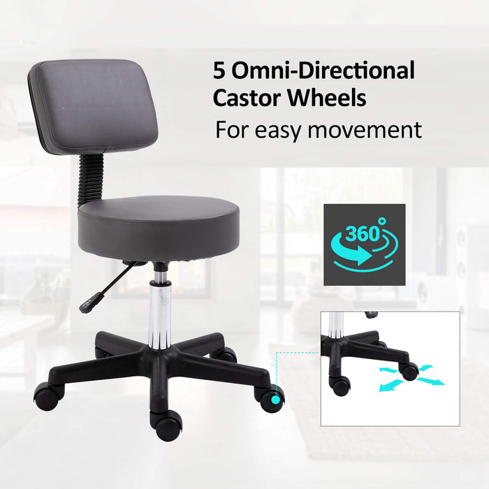 HOMCOM Barber Stool with 5 Wheels Grey