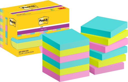 Post-It Super Sticky Notes 47.6x47.6mm 90 Sheets Cosmic Colours (Pack 12) 7100290180