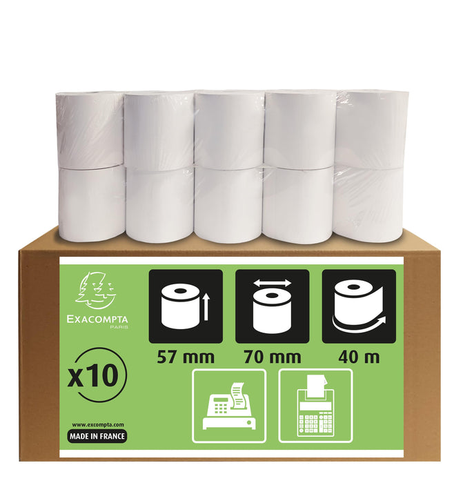 Exacompta Till Roll 57 mm x 70 mm x 12 mm x 40 m 60 gsm Pack of 10