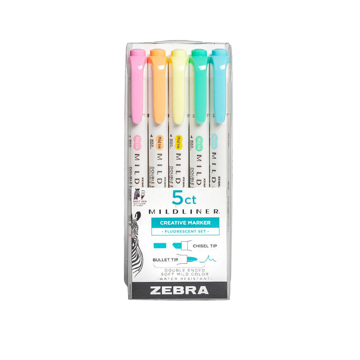 Zebra Mildliner Highlighter Assorted Broad Chisel 4 mm Non Refillable Pack of 5