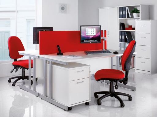 Freeform Right Hand Design Wave Desk with White MFC Top and Silver Frame Adjustable Legs Momento 1400 x 990 x 725 mm