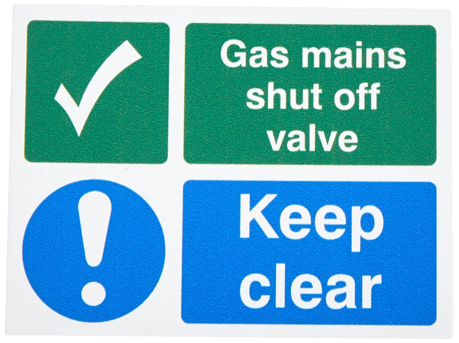 Mandatory Sign Gas Mains Shut Off Plastic 7.5 x 10 cm