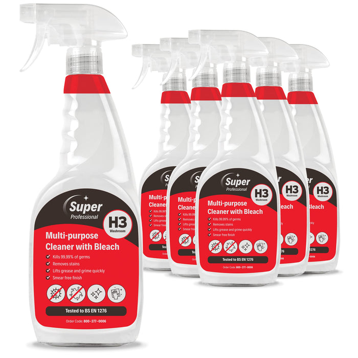 Super Professional Products H3 Multi-Purpose Cleaner with Bleach 750ml 6 Bottles