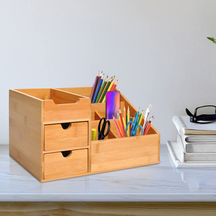 HOMCOM Desktop Organizer Natural Wood Finish 33 x 20.5 x 15.5 cm