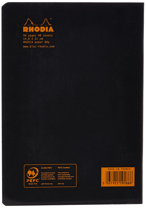 Rhodia Notebook 119186C A5 Dotted Stapled Side Bound Laminated Cardboard Soft Cover Black 96 Pages 48 Sheets