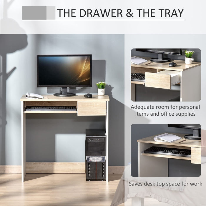 HOMCOM Computer Desk With Keyboard Tray Oak 80 (W) x 45 (D) x 75 (H) cm